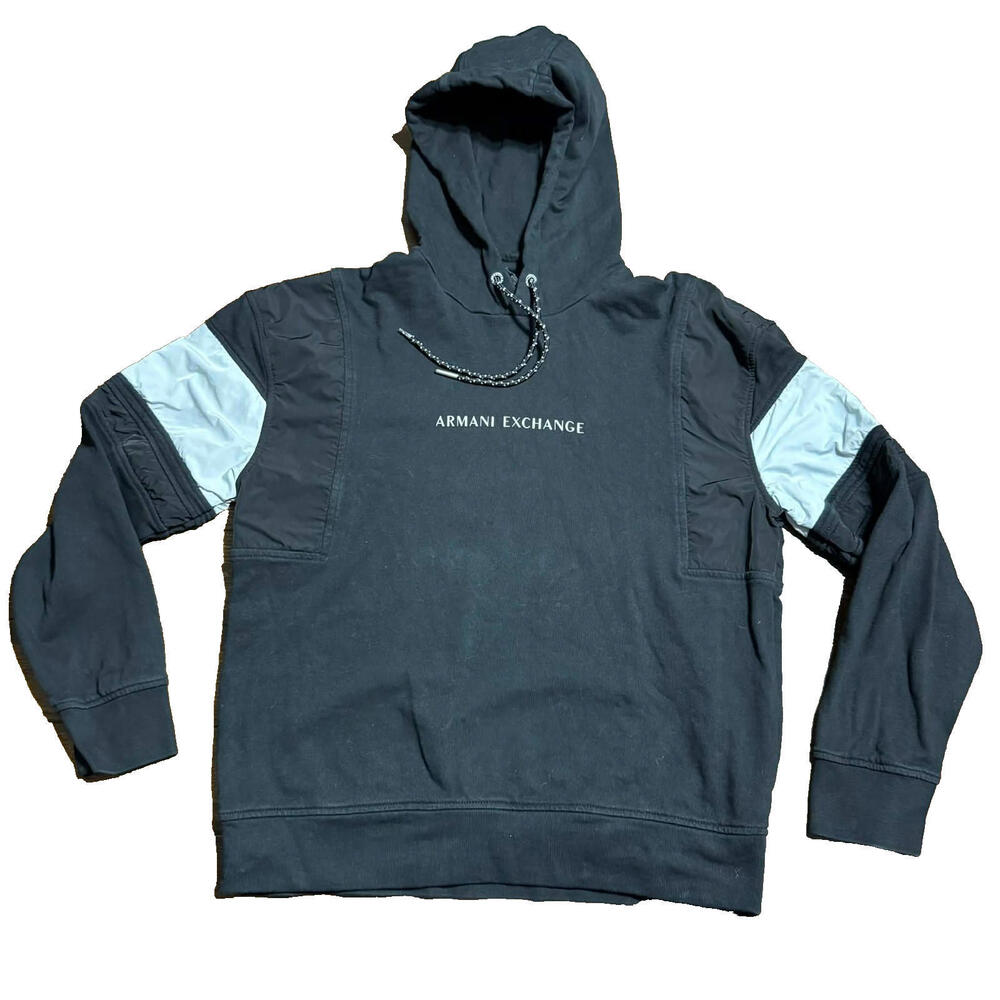 Armani Exchange Men's Color Block Hoodie Sweatshirt In Black White Size M EUC